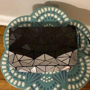 Black and Silver Geometric Clutch
